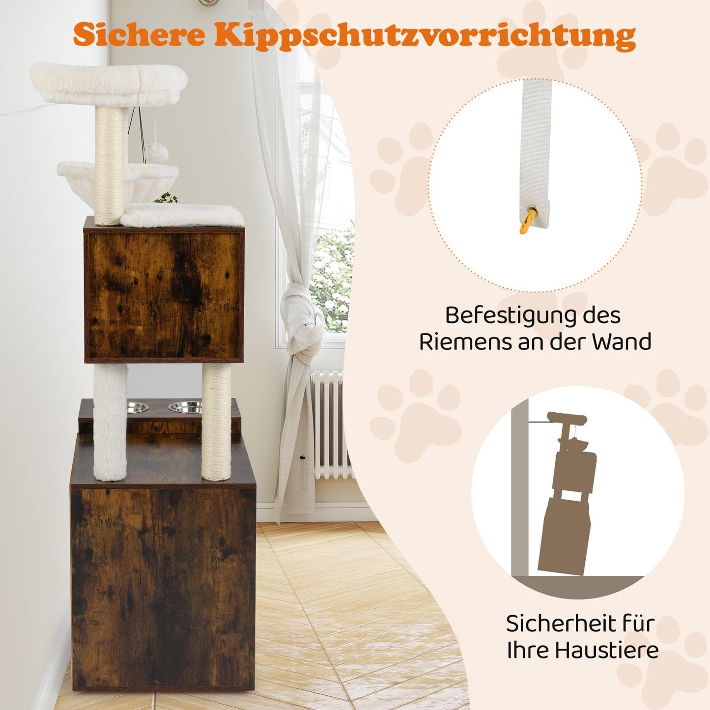Cat Tower with Sisal Post, Hidden Litter Box, Brown
