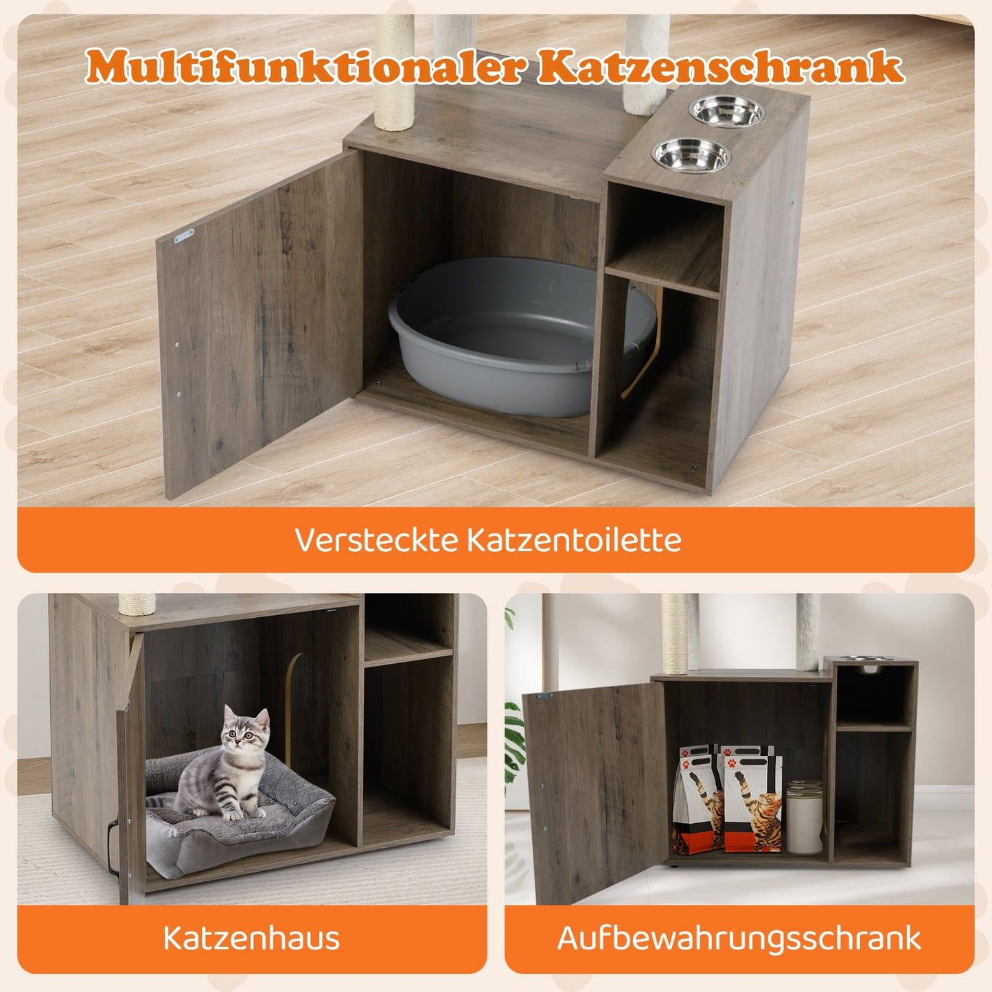 Cat Tower with Sisal Post, Litter Box, Hanging Ball