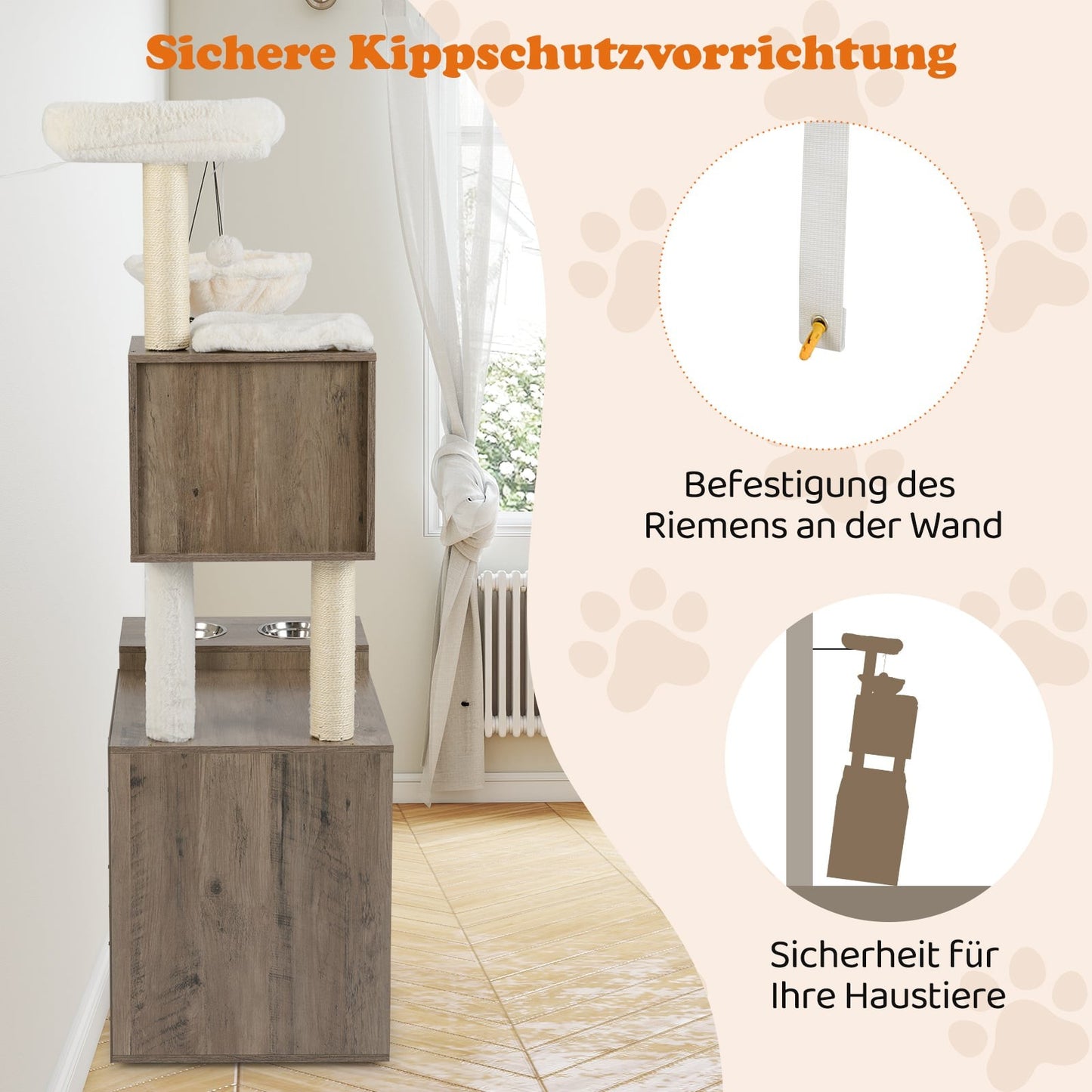 Cat Tower with Sisal Post, Litter Box, Hanging Ball