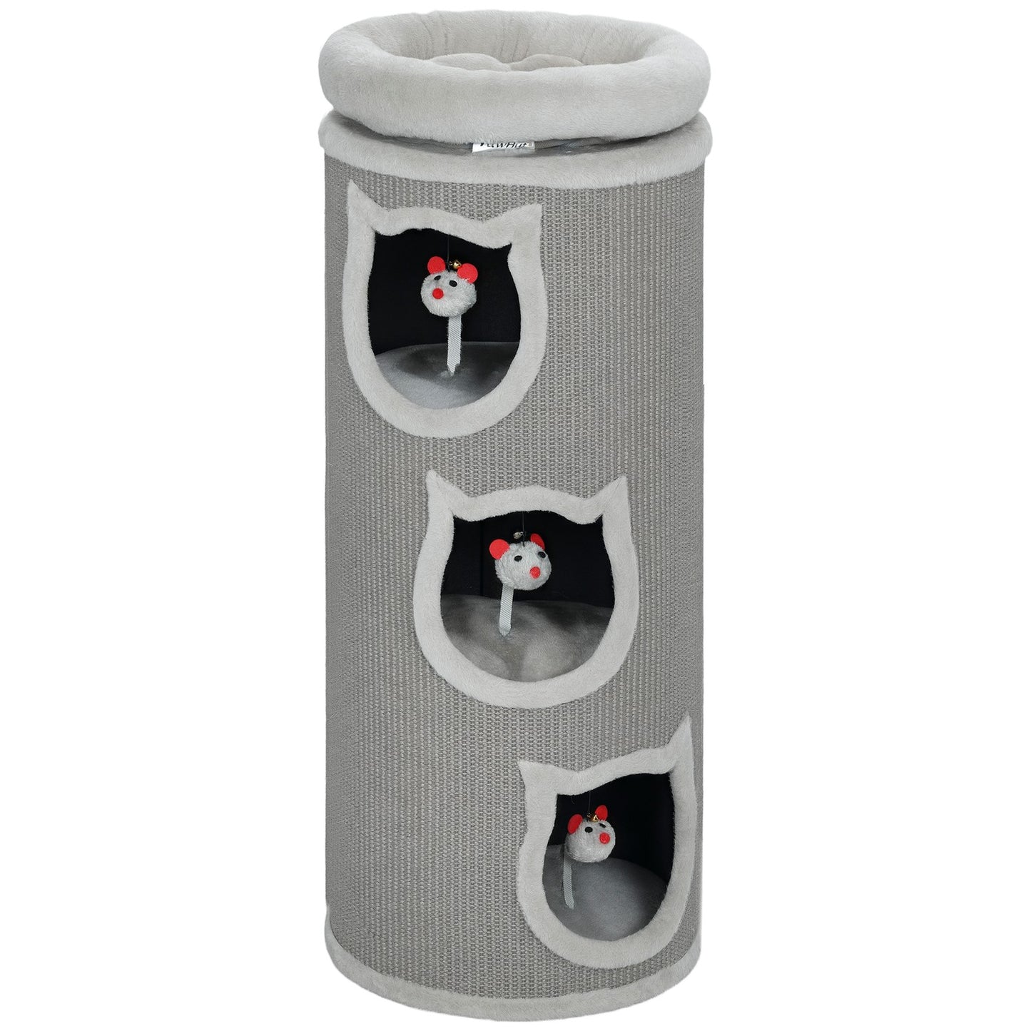 Cat Tower with Washable Bed, 96 cm, 3 Hideouts, Grey