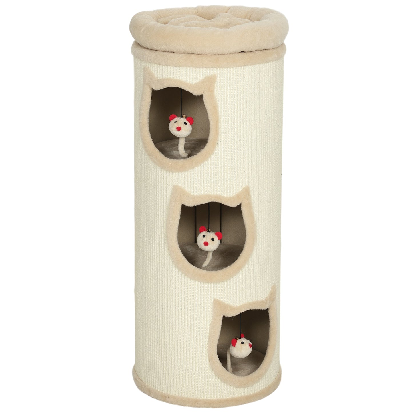 Cat Tower with Washable Bed, 96 cm, 3 Hideouts, Grey