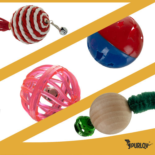Cat Toy Set, 6 Pcs, Balls, Springs, Pompoms