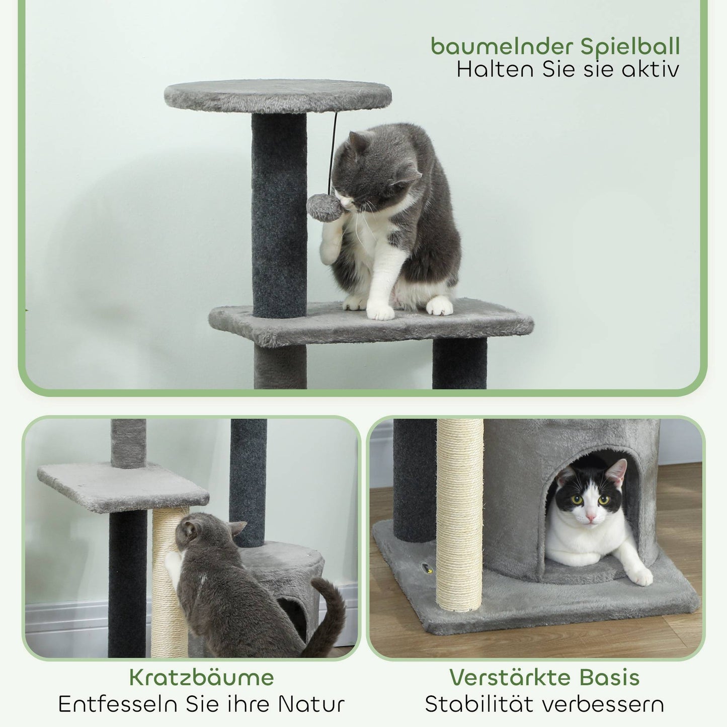 Cat Tree 103 cm with Platforms and Sisal Posts, Grey