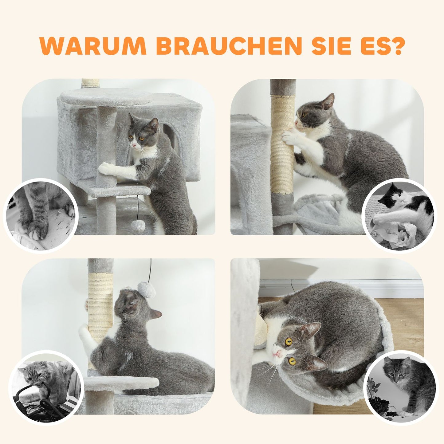 Cat Tree 140 cm, Multi-Level, Sisal Posts, Hammock