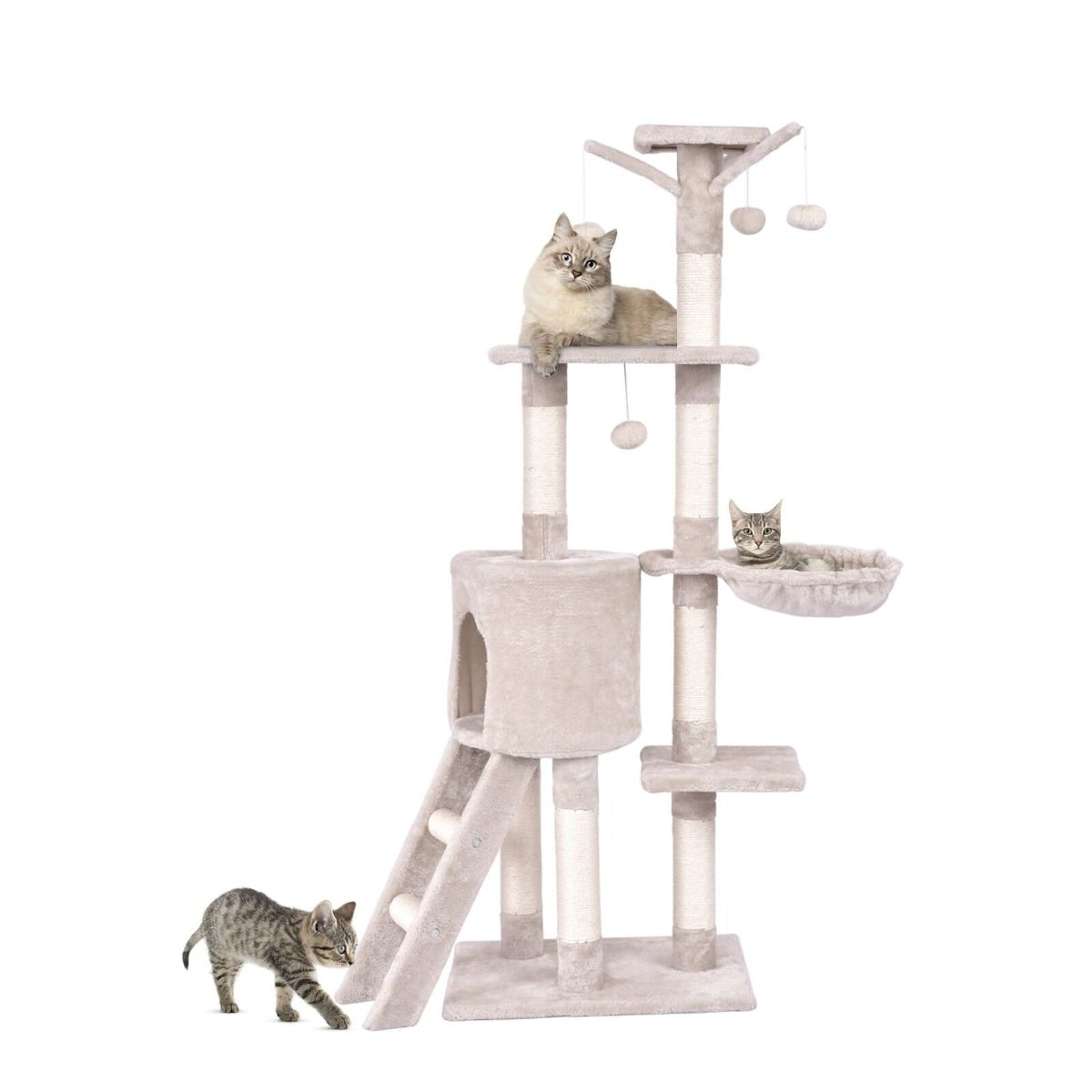 Cat Tree 140 cm with Platforms, Sisal Posts, Beige