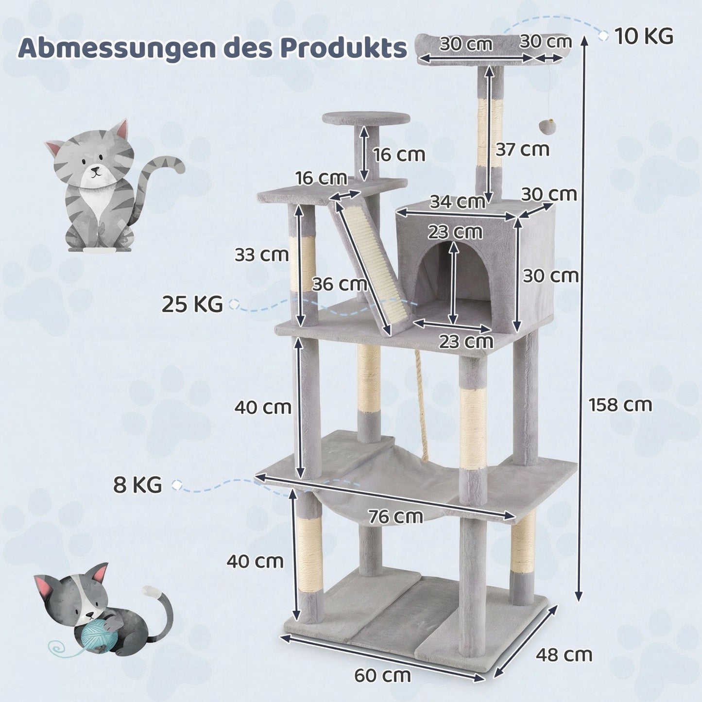 Cat Tree 158cm with Hammock and Scratching Posts