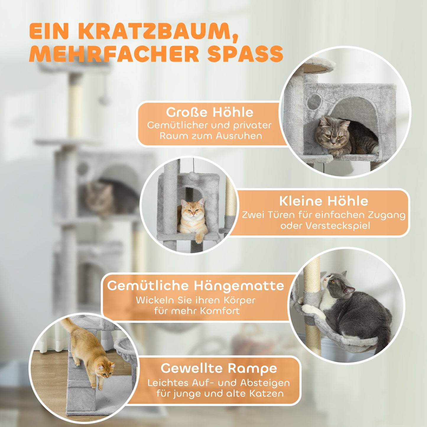 Cat Tree 160cm, Multi-Level, Sisal Posts, Hammock, Platforms