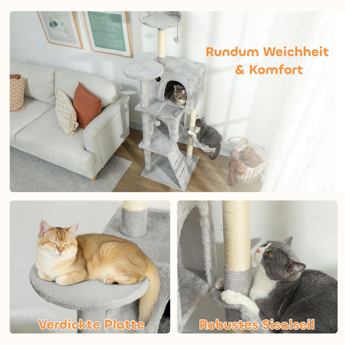 Cat Tree 160cm, Multi-Level, Sisal Posts, Hammock, Platforms