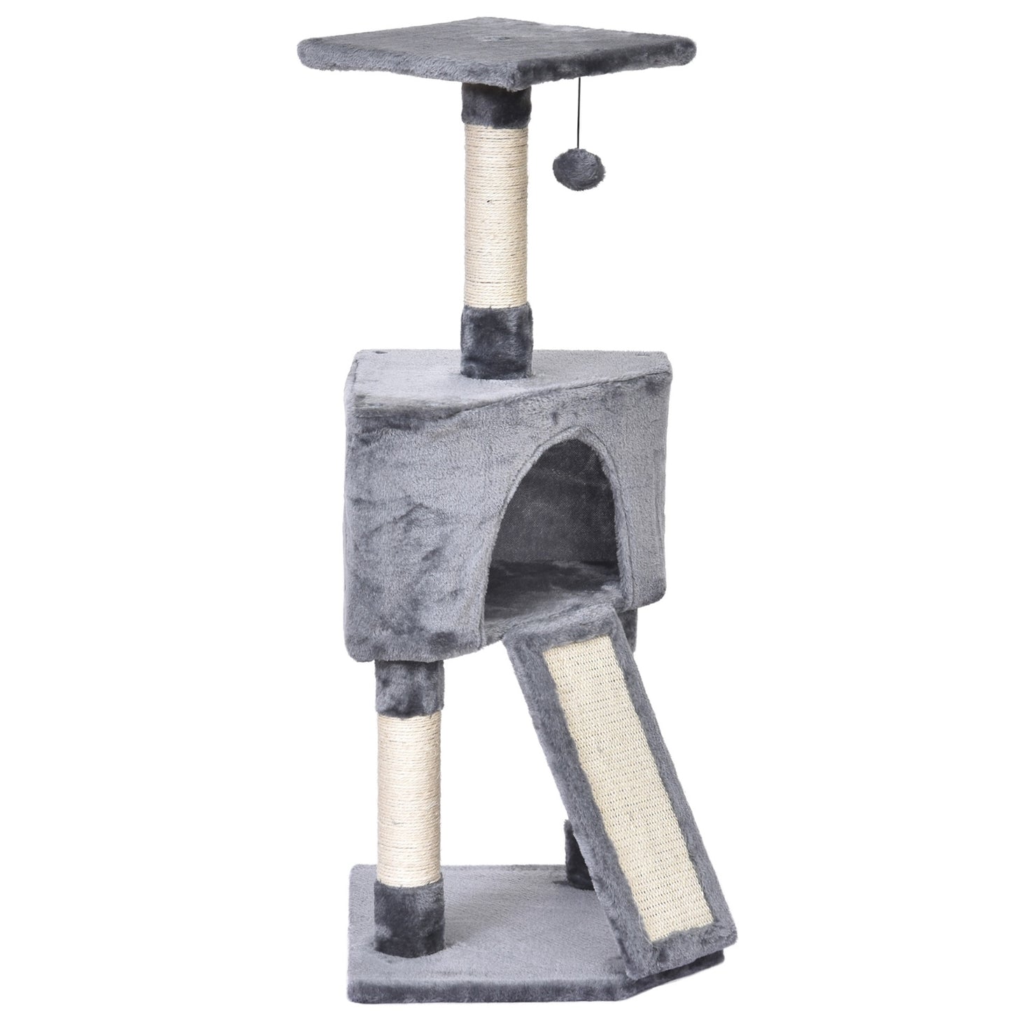 Cat tree with cat cave & sisal scratching posts, gray