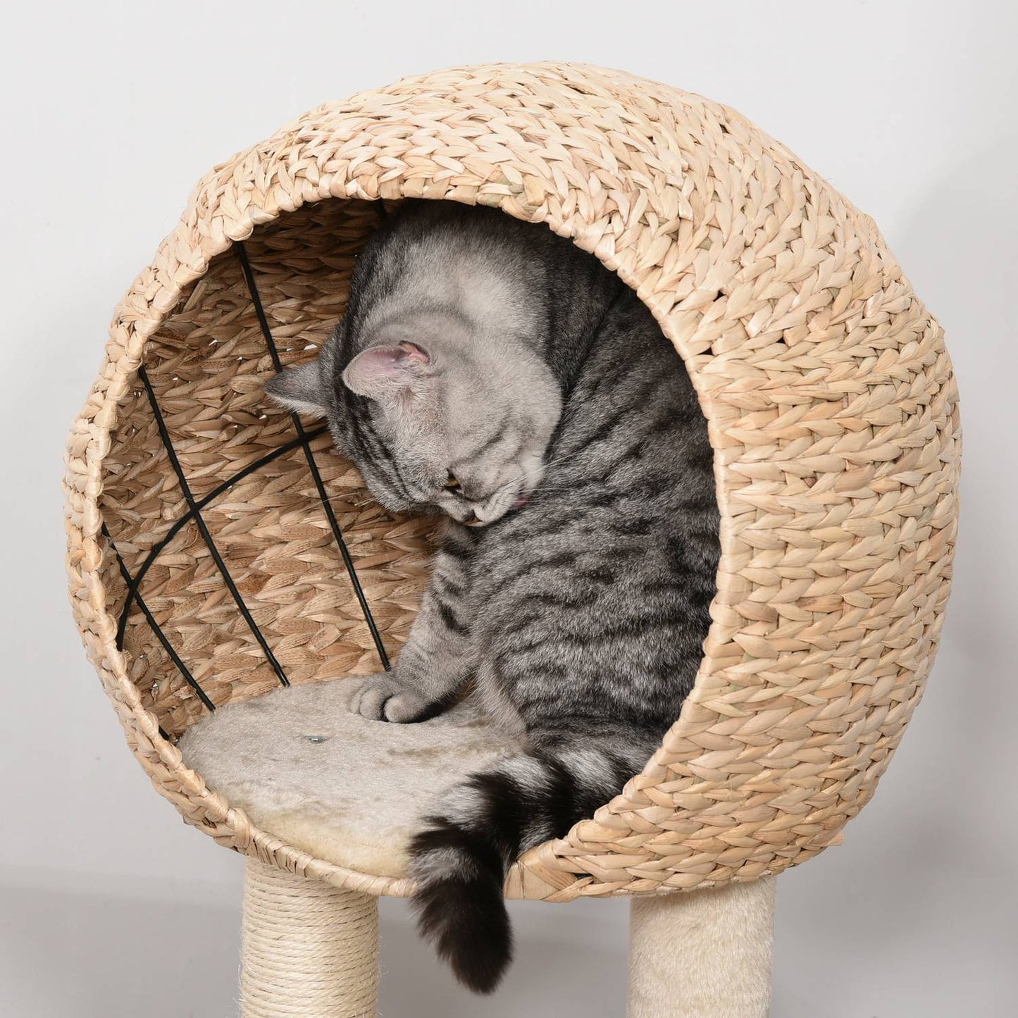 Cat tree with scratching post and cave, beige, 100 cm high