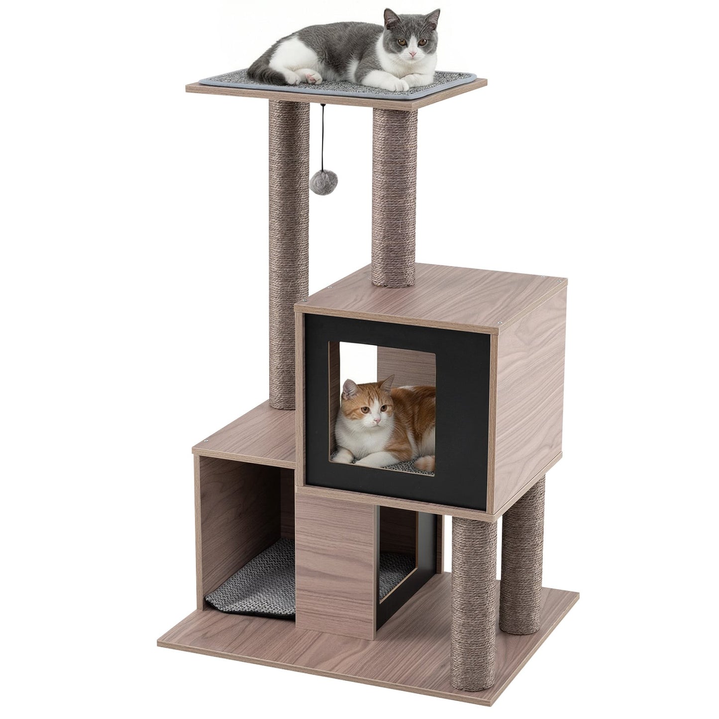 Cat Tree Tower with Sisal Posts, 2 Caves, 94 cm, Grey