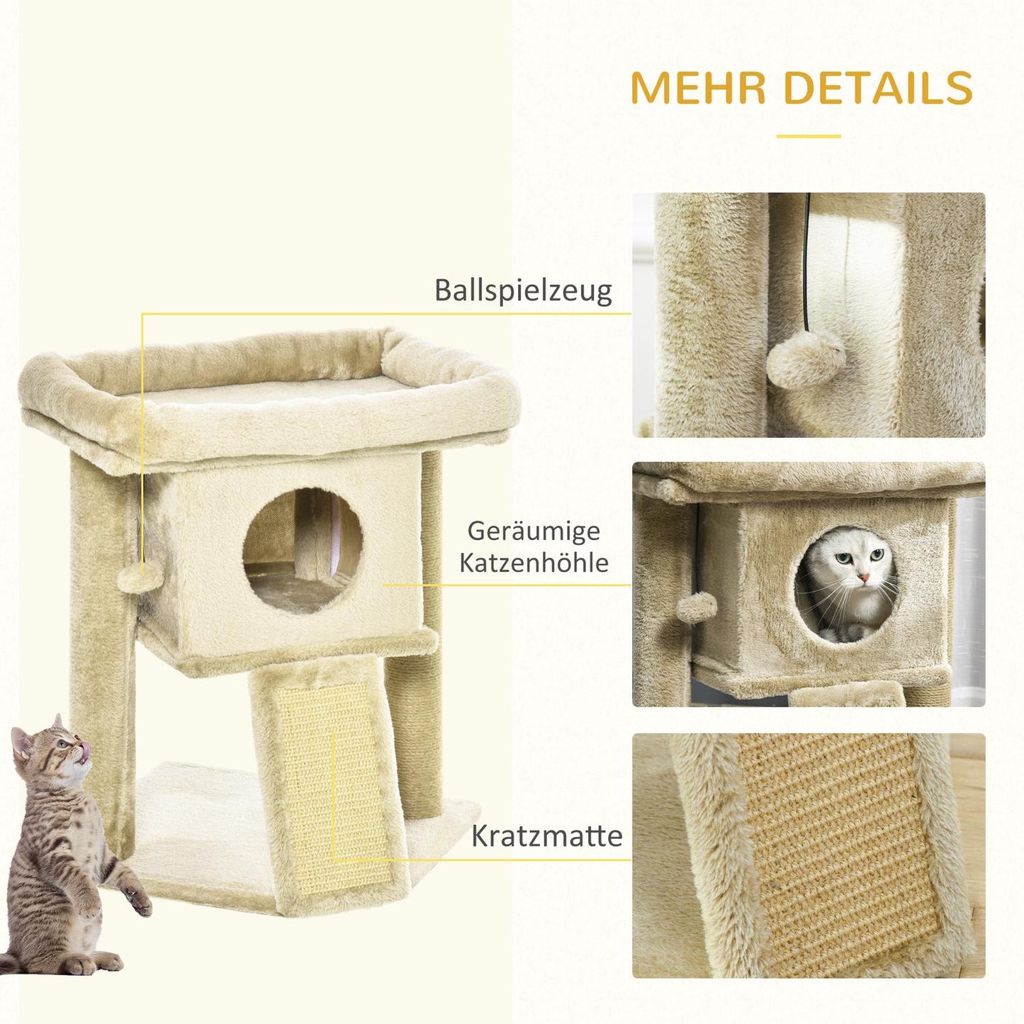 Cat tree with jute scratching mat, plush perch and door hole