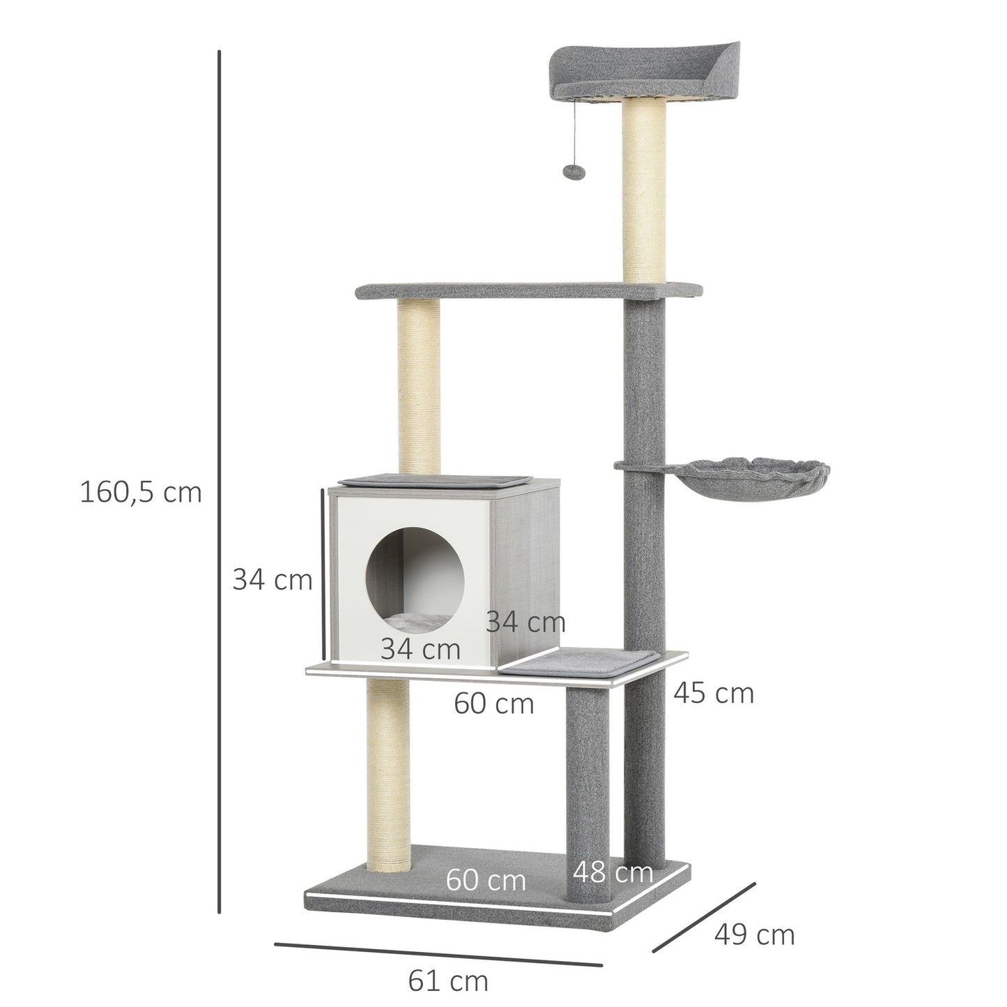Cat tree with scratching posts - gray and white, 4 tiers