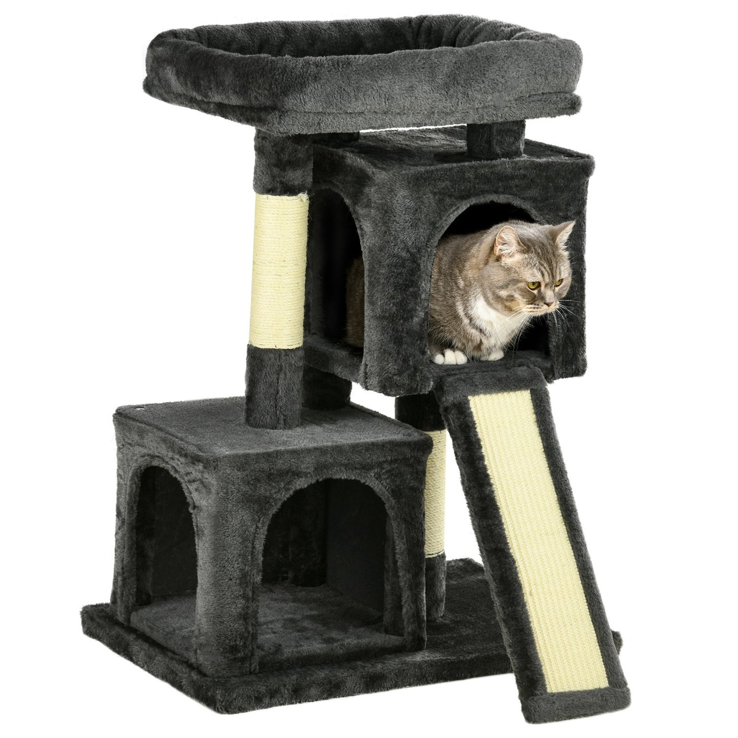 Cat tree with sisal posts, dark grey, 59 x 39 x 83 cm