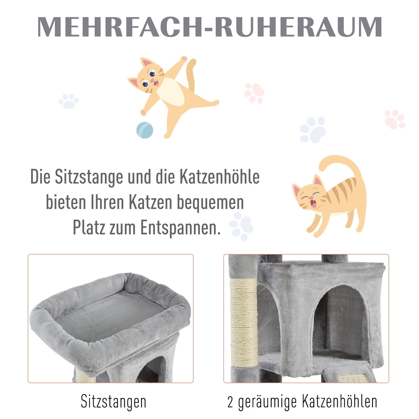 Light gray cat tree with sisal poles, 59x39x83 cm