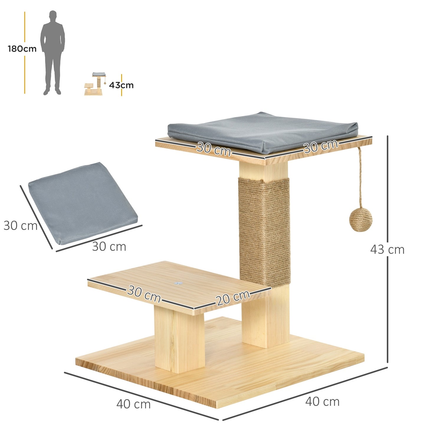 Indoor/outdoor cat tree with jute cushion, 2 platforms
