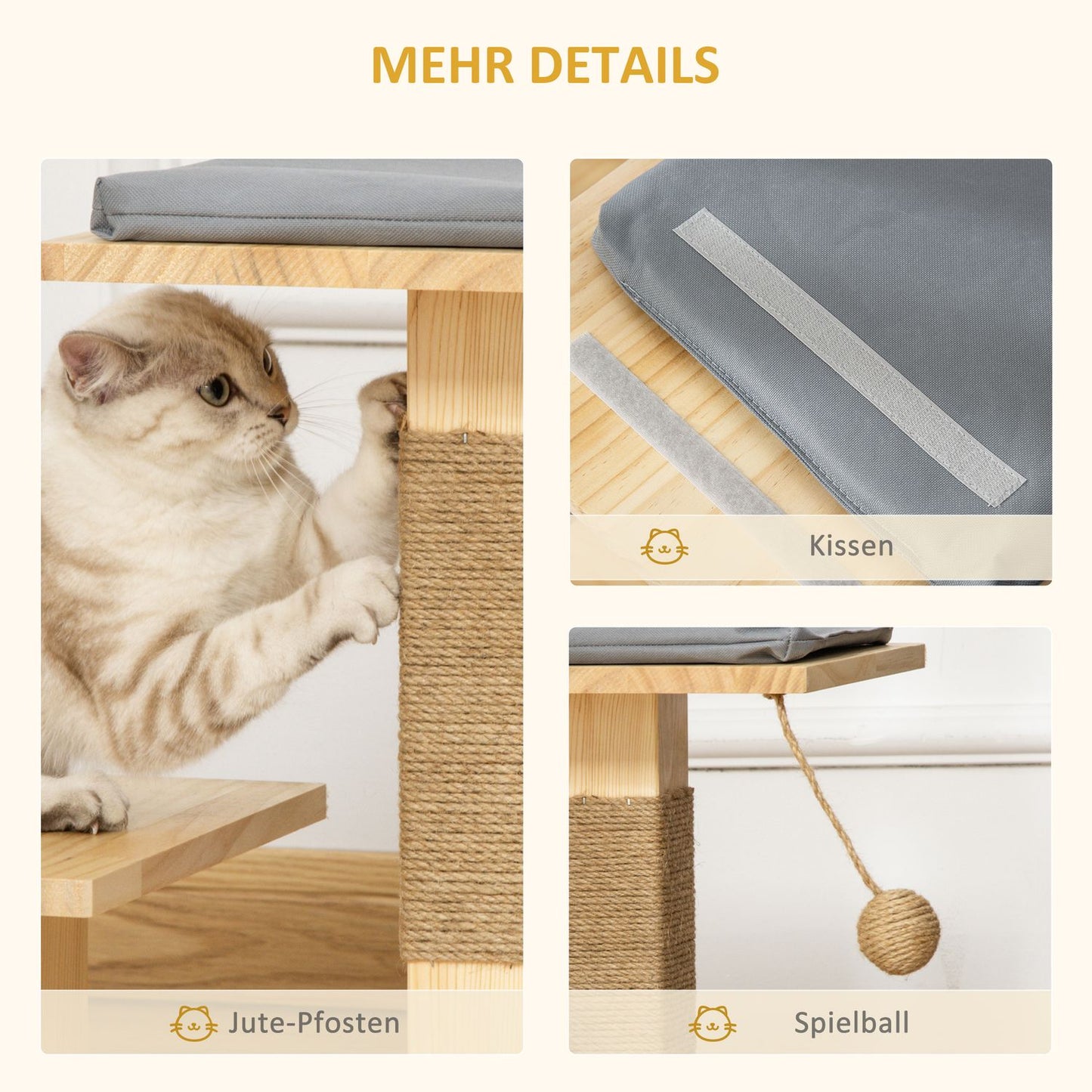 Indoor/outdoor cat tree with jute cushion, 2 platforms