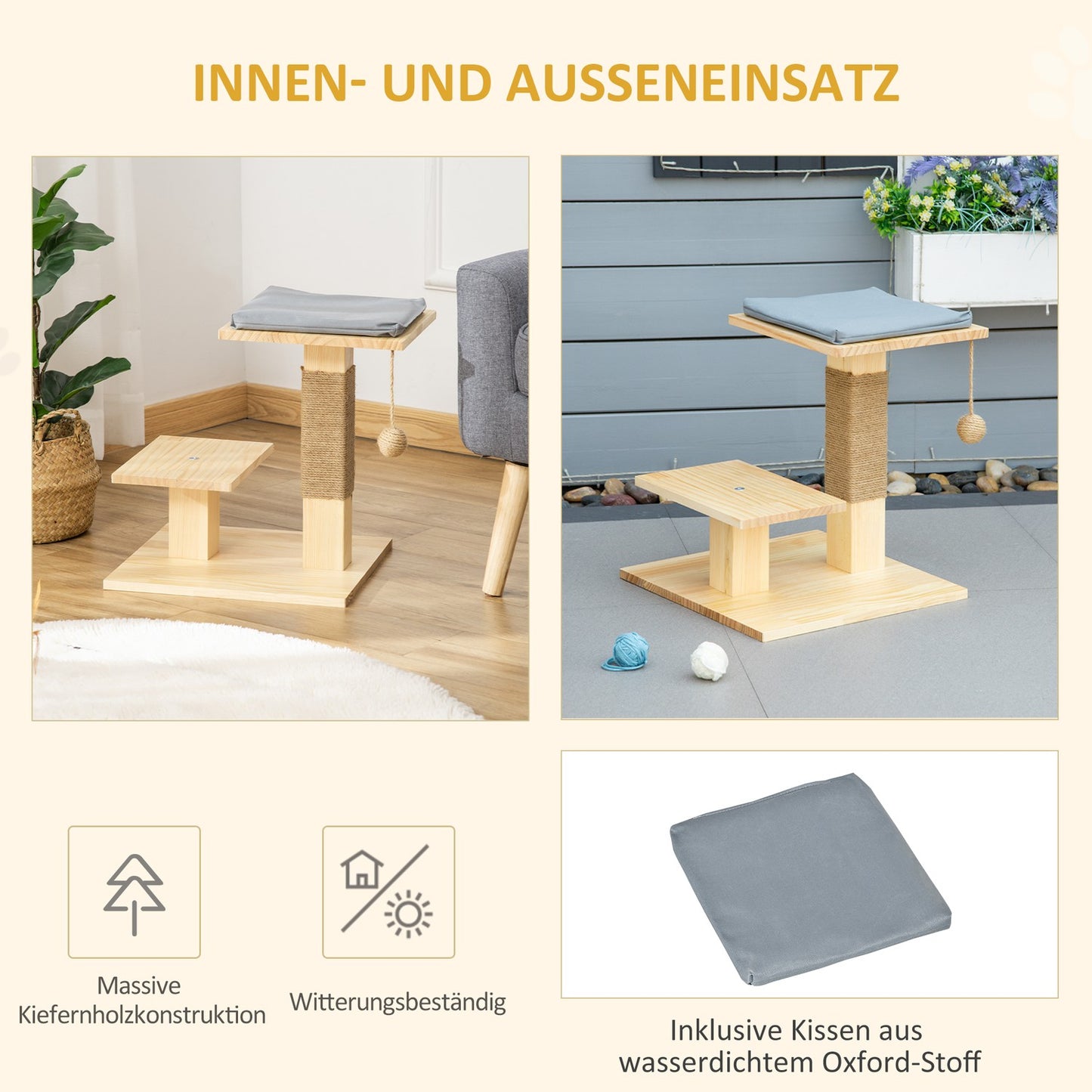 Indoor/outdoor cat tree with jute cushion, 2 platforms