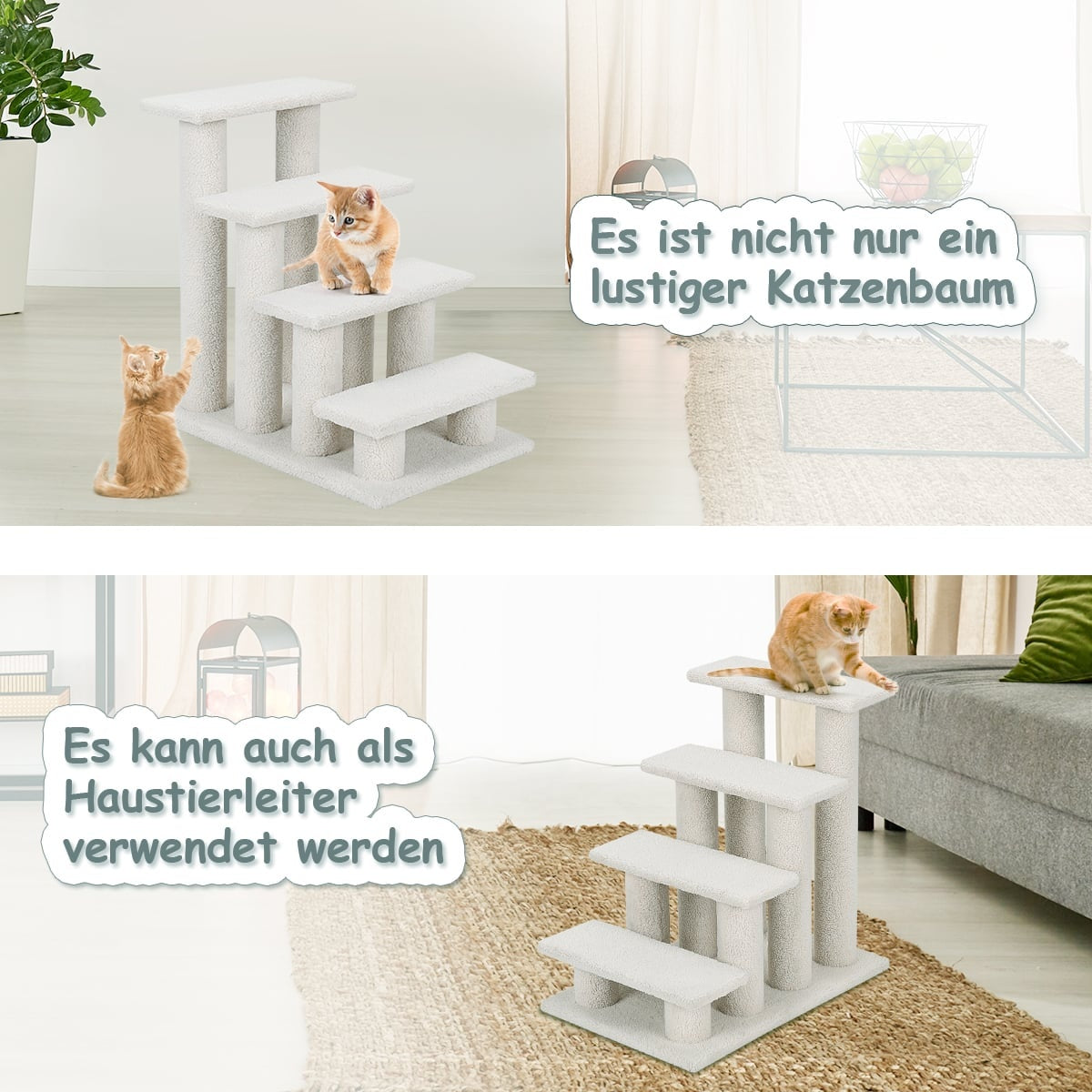 Cat Tree and Pet Stairs, Beige, 61 x 40 x 60 cm