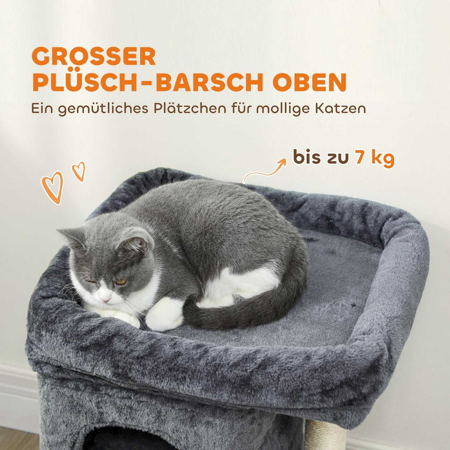 Cat Tree with 2 Caves, Platform, Sisal Posts, Dark Gray