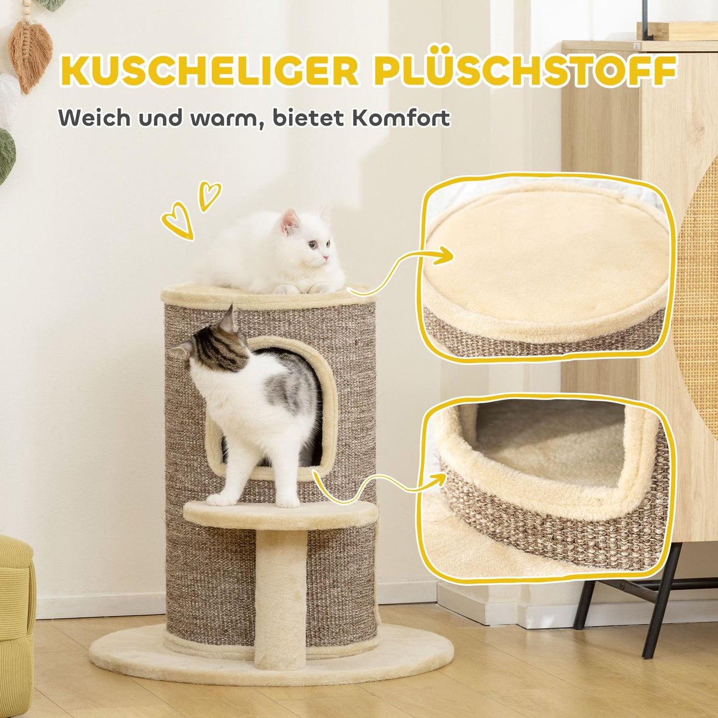 Cat Tree with 2 Levels, Jump Platform, Beige