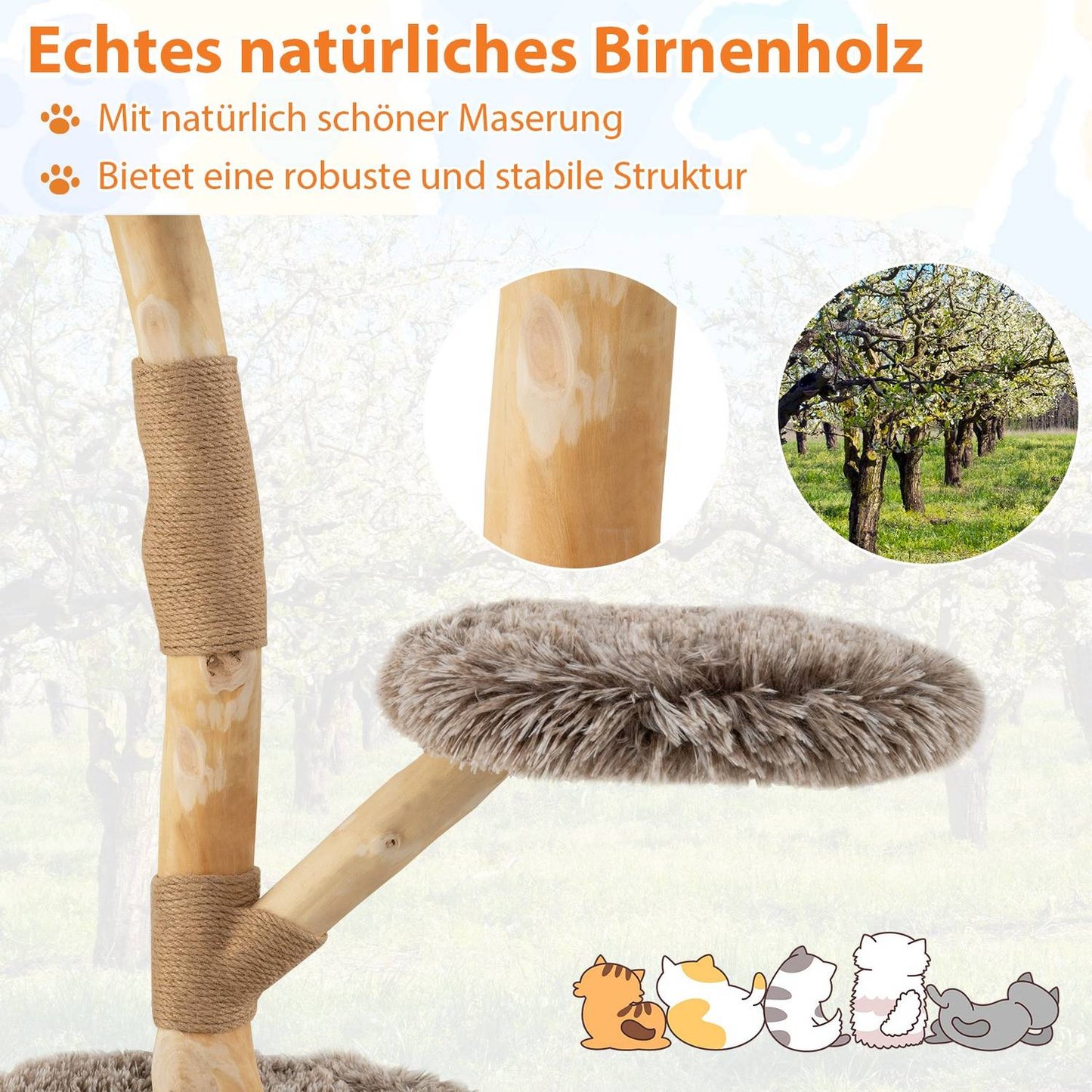 Cat Tree with 3 Plush Platforms, Jute Posts, 90 cm