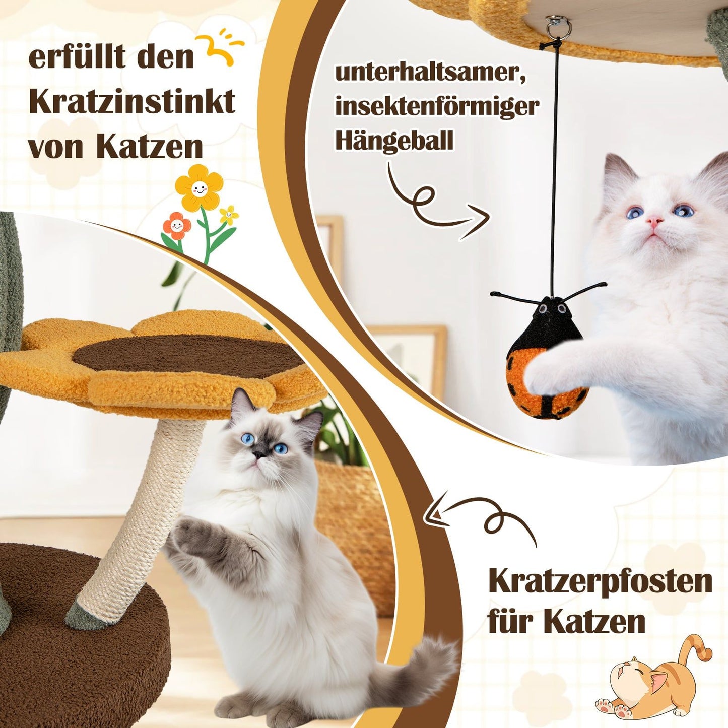 Cat Tree with 5 Flower & Leaf Platforms, 175 cm