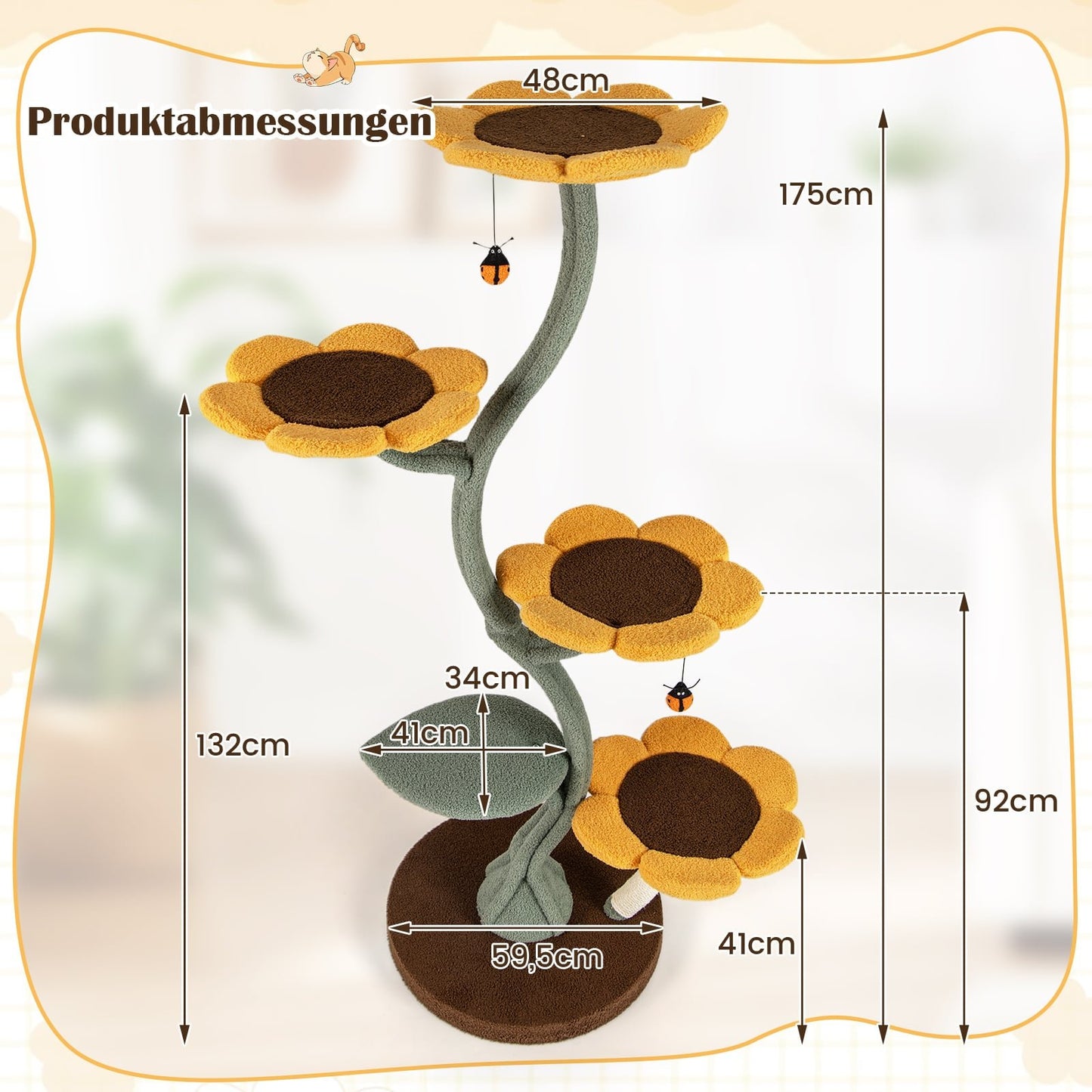 Cat Tree with 5 Flower & Leaf Platforms, 175 cm