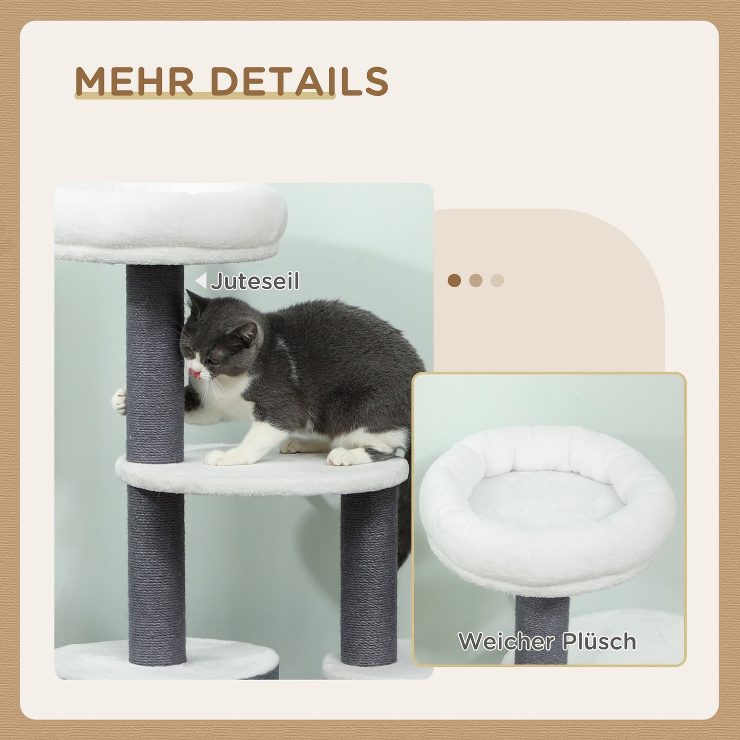 Cat Tree with Cave, Bed, Platforms, Jute Posts, White/Grey