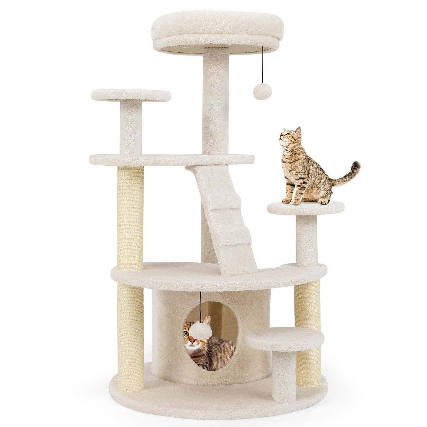 Cat Tree with Cave, Ladder & Toys – Beige, Multi-Level