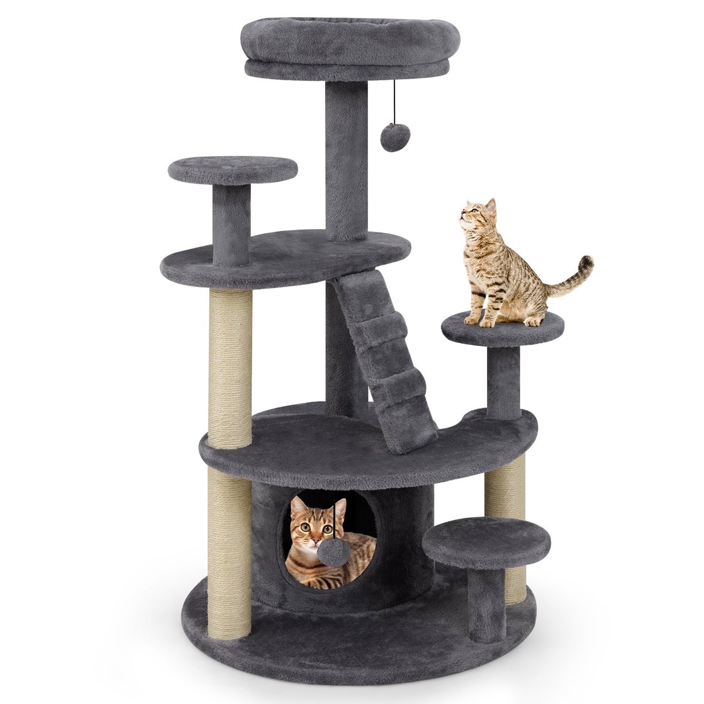 Cat Tree with Cave, Ladder & Toys – Grey, Multi-Level