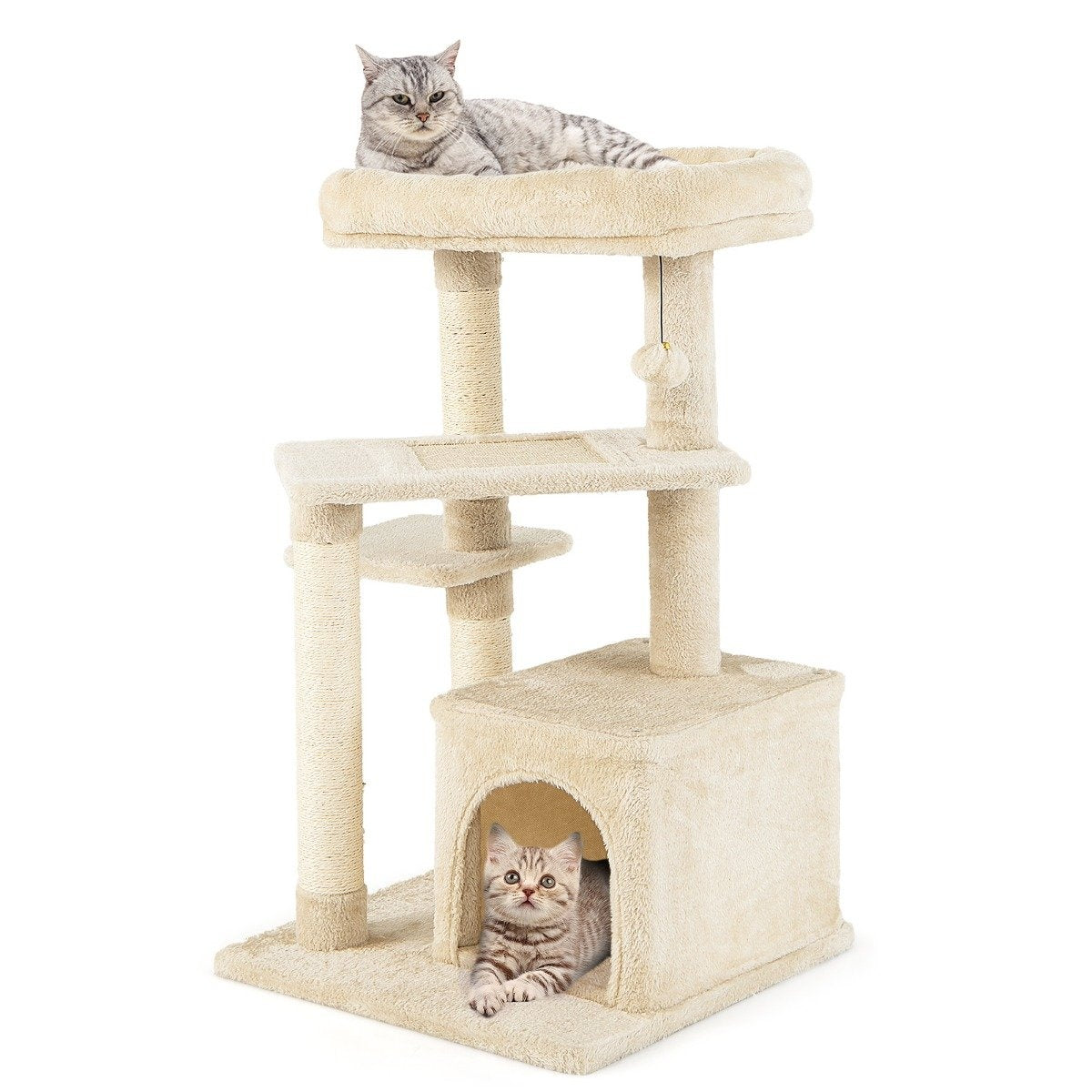 Cat Tree with Cave, Soft Seat, 85cm, Beige