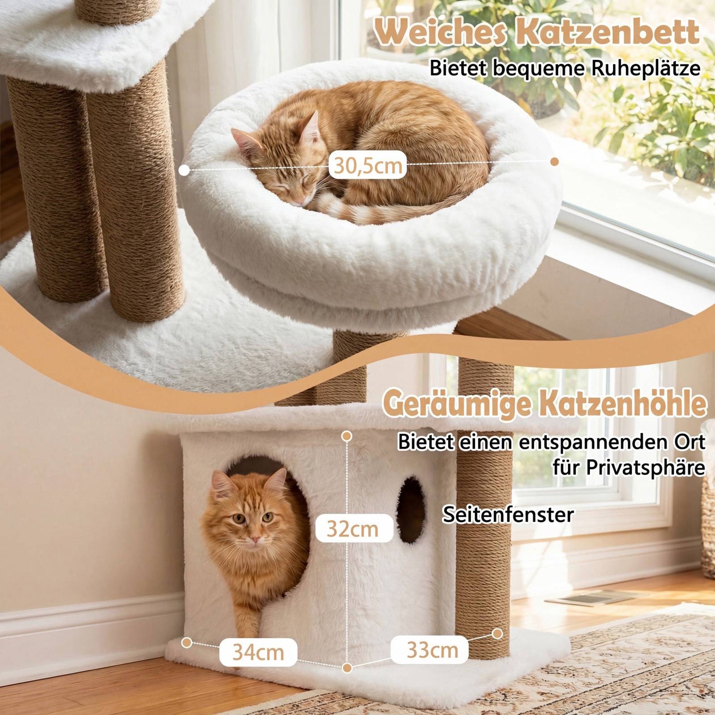 Cat Tree with House, Platform, Bed & Balls, 96 cm Beige