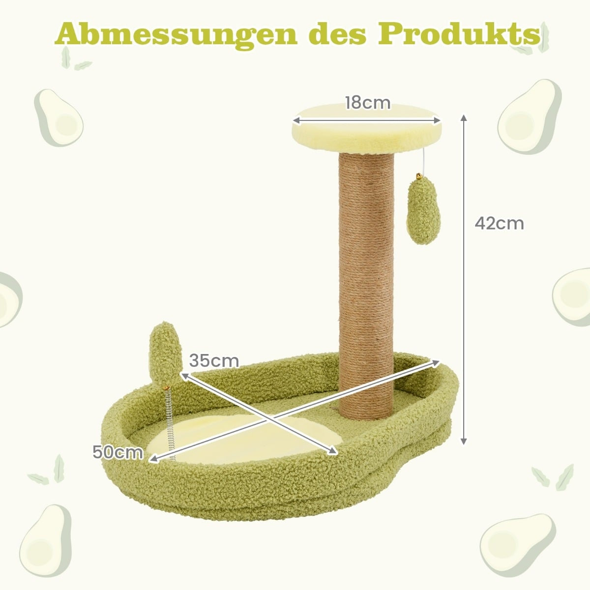 Cat Tree with Jute Posts and Avocado Toy, 50cm