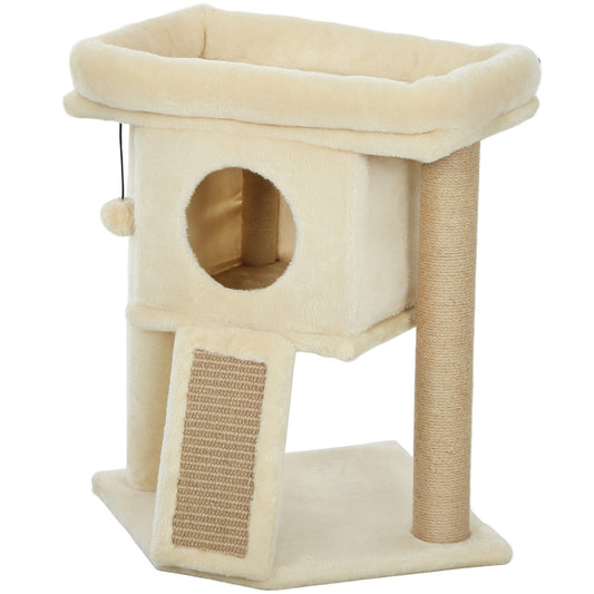Cat Tree with Jute Scratching Mat, Bed, Toy Ball, Beige