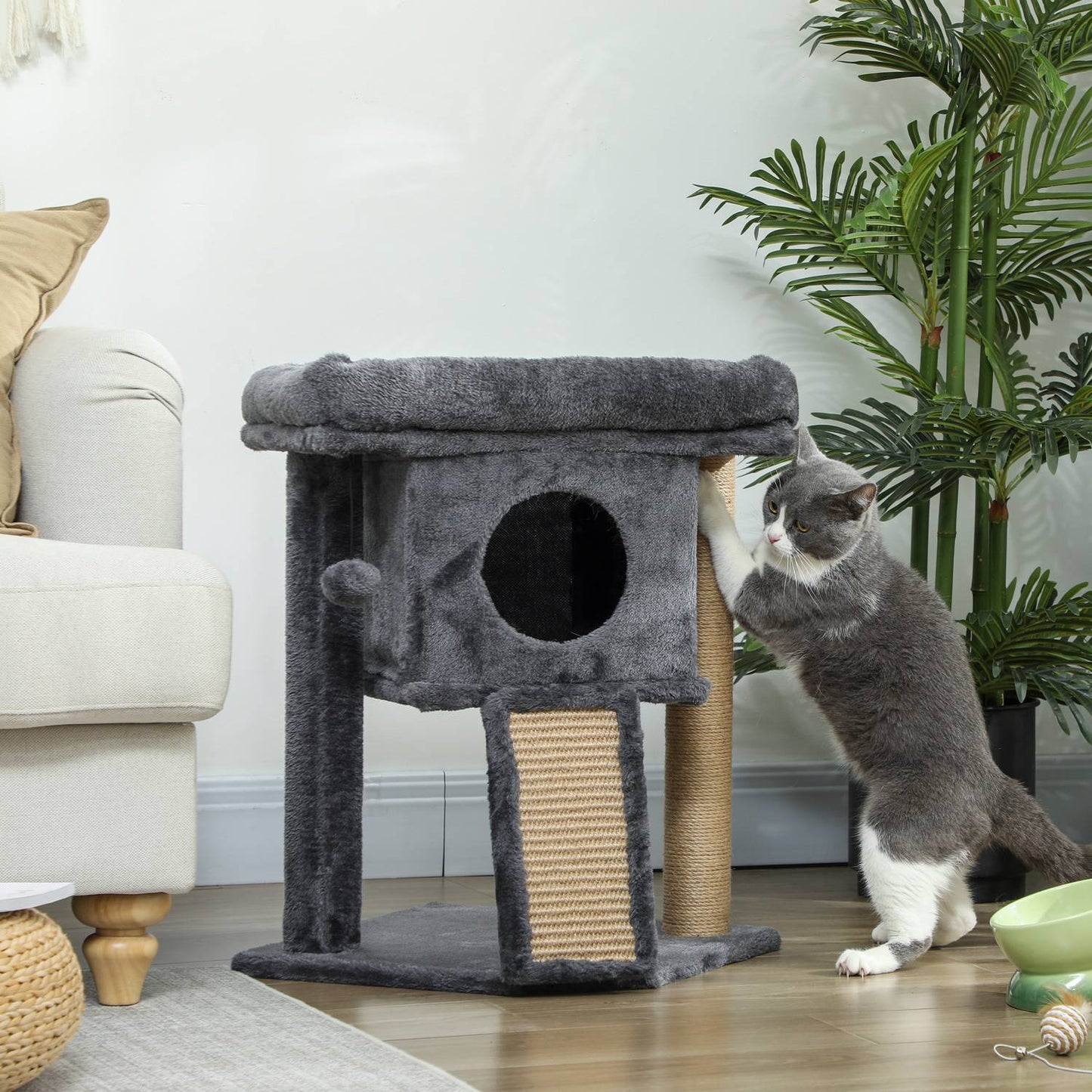 Cat Tree with Jute Scratching Mat, Beige, 40x40x57 cm