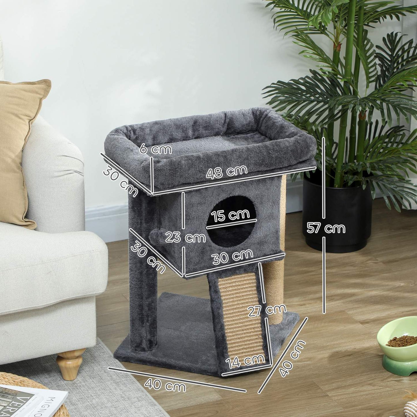 Cat Tree with Jute Scratching Mat, Beige, 40x40x57 cm