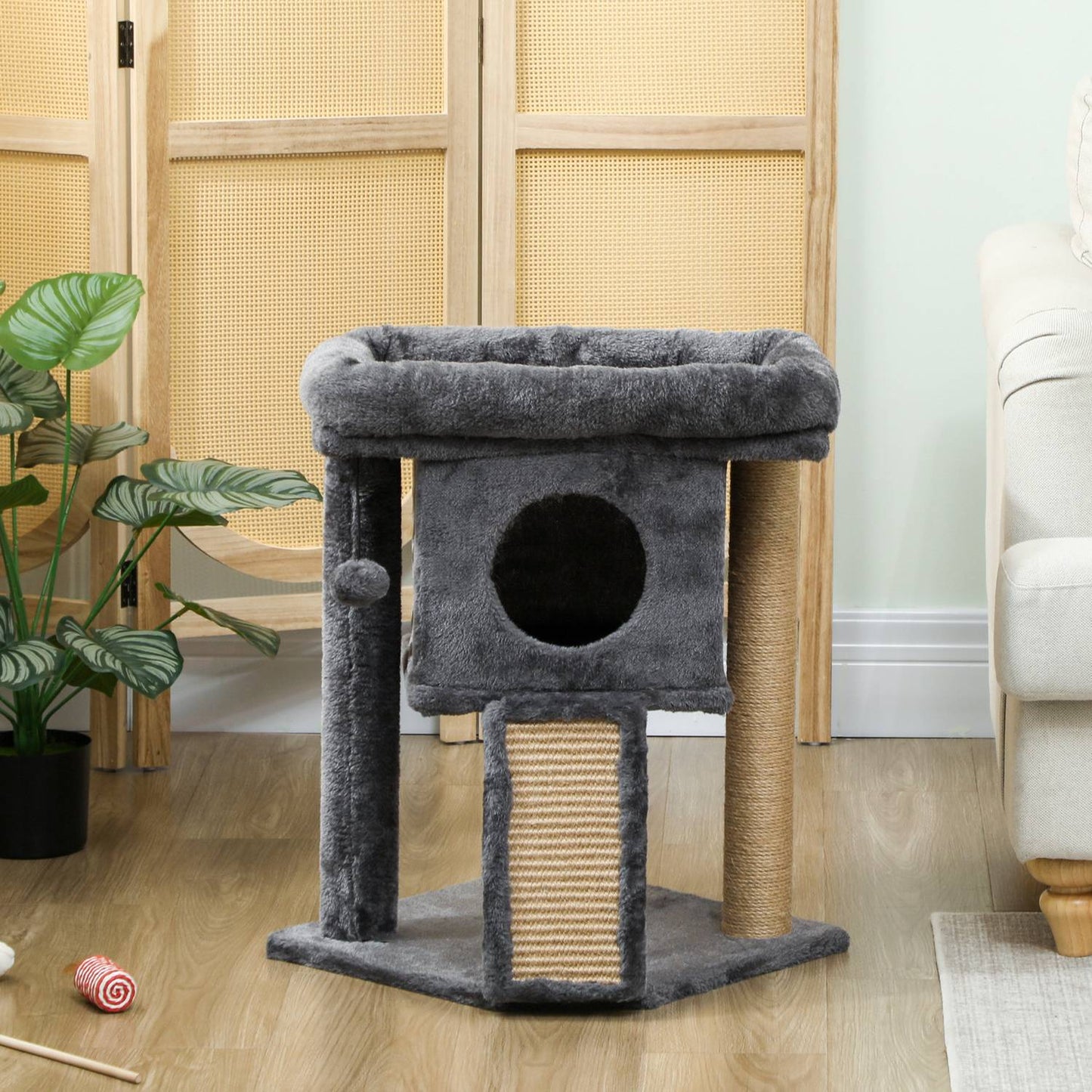 Cat Tree with Jute Scratching Mat, Beige, 40x40x57 cm
