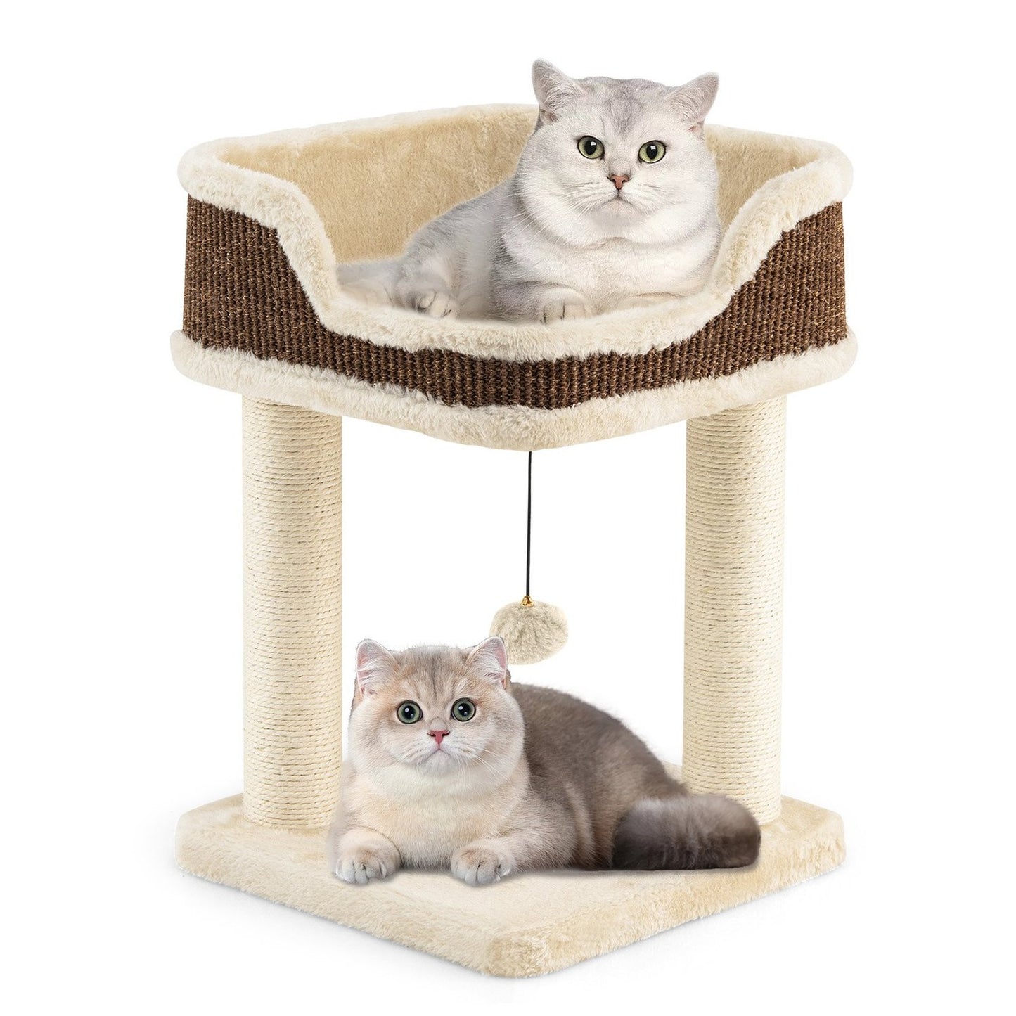 Cat Tree with Plush Seat, Sisal Posts & Ball, Beige