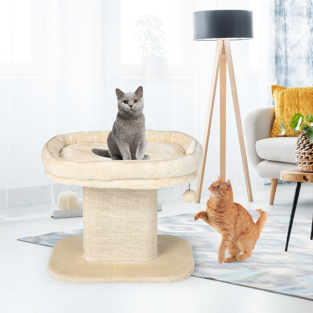 Cat Tree with Plush Seat & Sisal Scratching Board, Beige