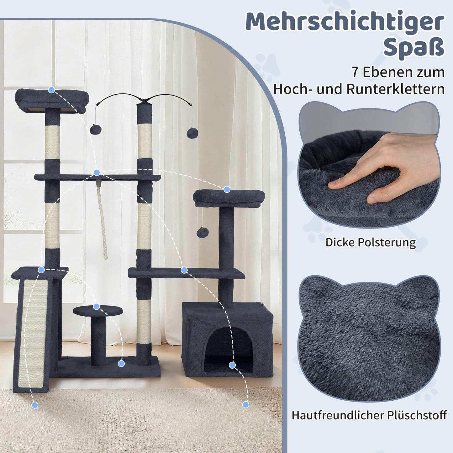 Cat Tree with Rotating Design, Condo & Ramp, Dark Grey
