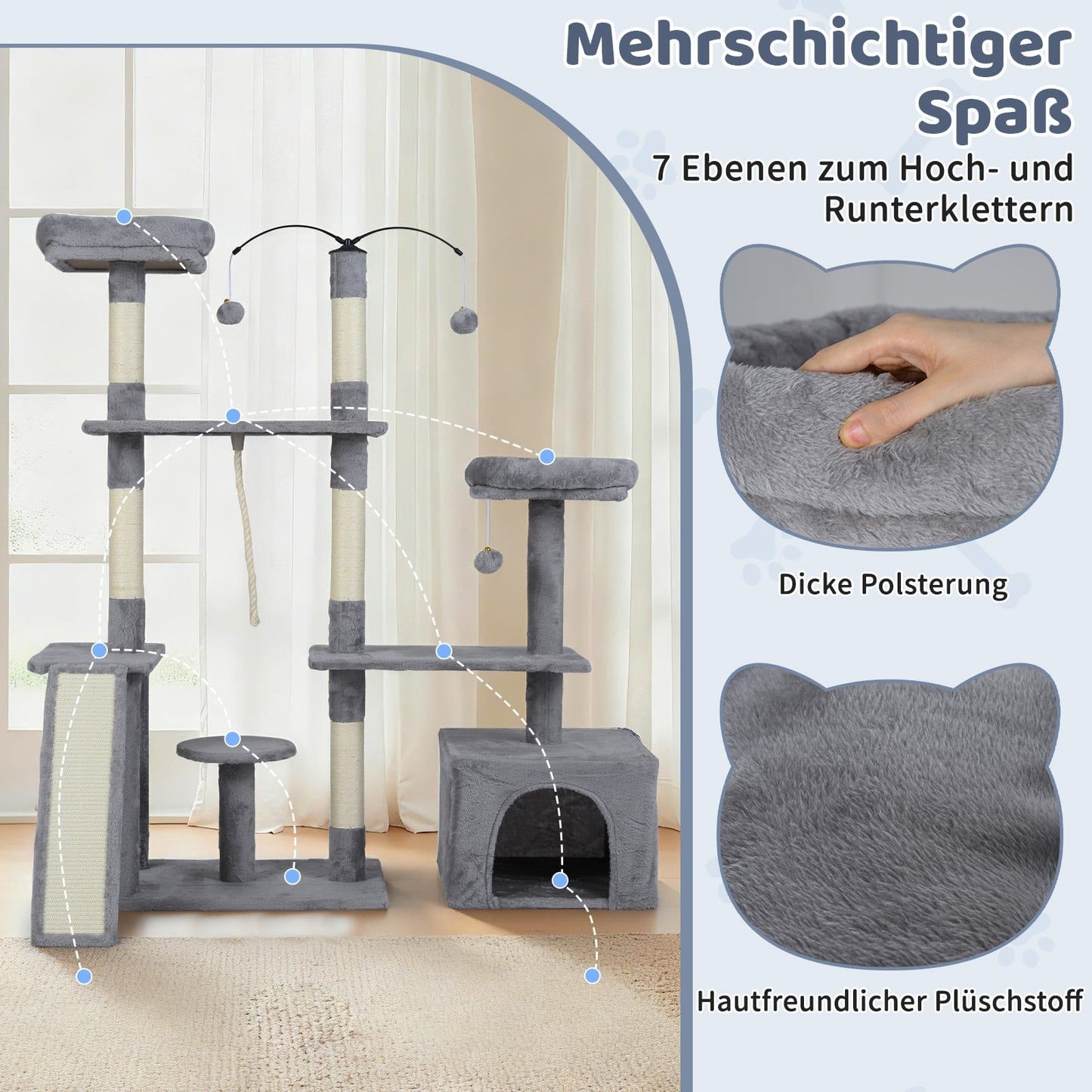 Cat Tree with Rotating Design, Condo & Ramp, Light Grey