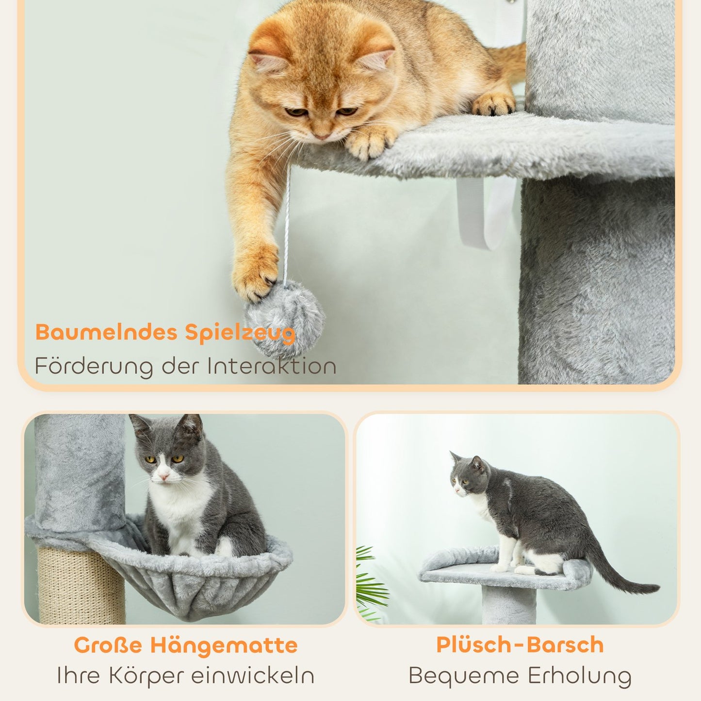 Cat Tree with Sisal Post, Multi-Level, Plush Fabric
