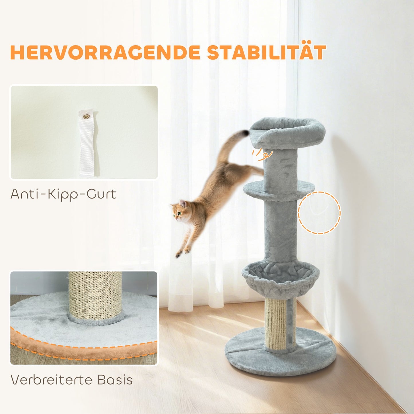 Cat Tree with Sisal Post, Multi-Level, Plush Fabric