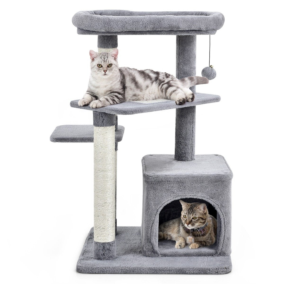 Cat Tree with Sisal Posts, Plush Top Platform, Gray