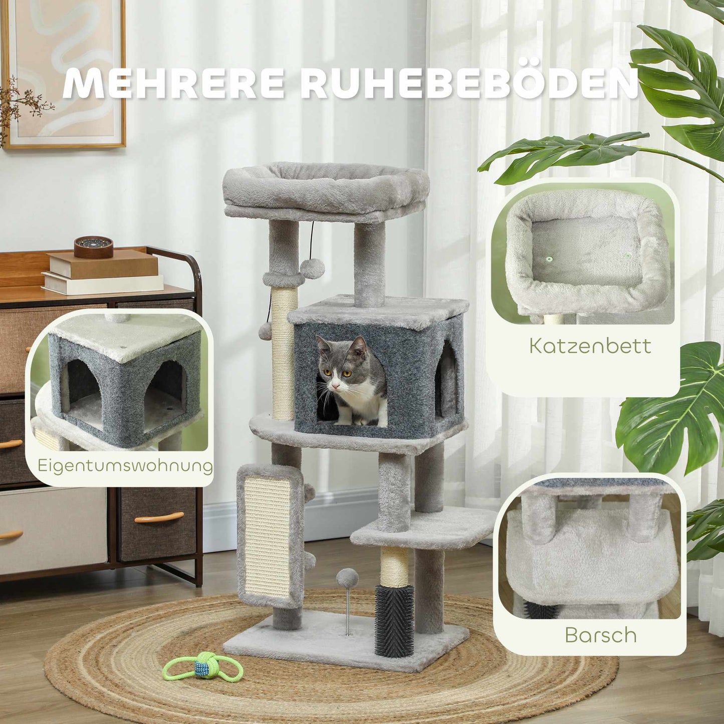 Cat Tree with Sisal Posts and Plush Bed, 104 cm