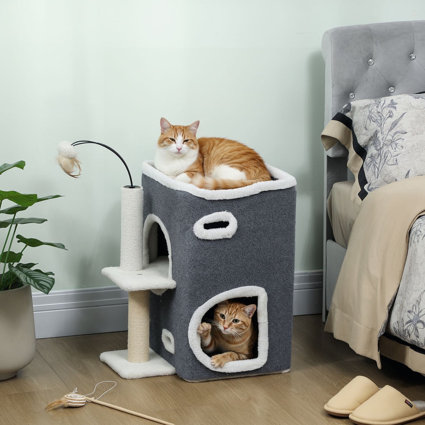 Cat Tree with Top Platform, 2-Story Condo, Sisal Posts, Gray