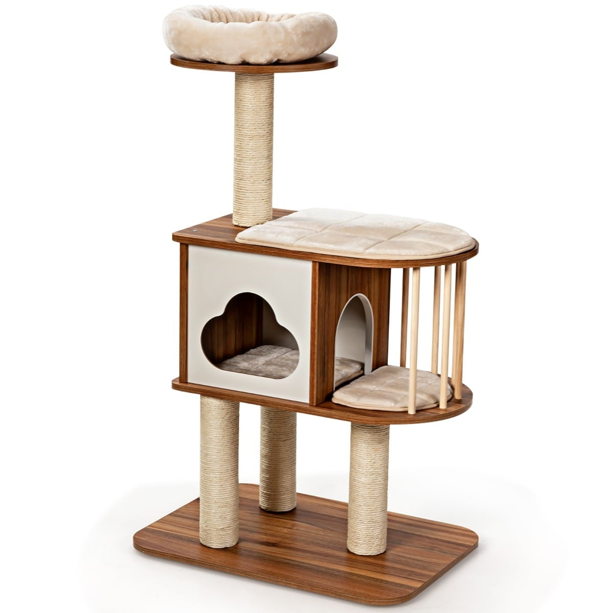 Cat Tree with Washable Cushions, Wooden, 3 Levels