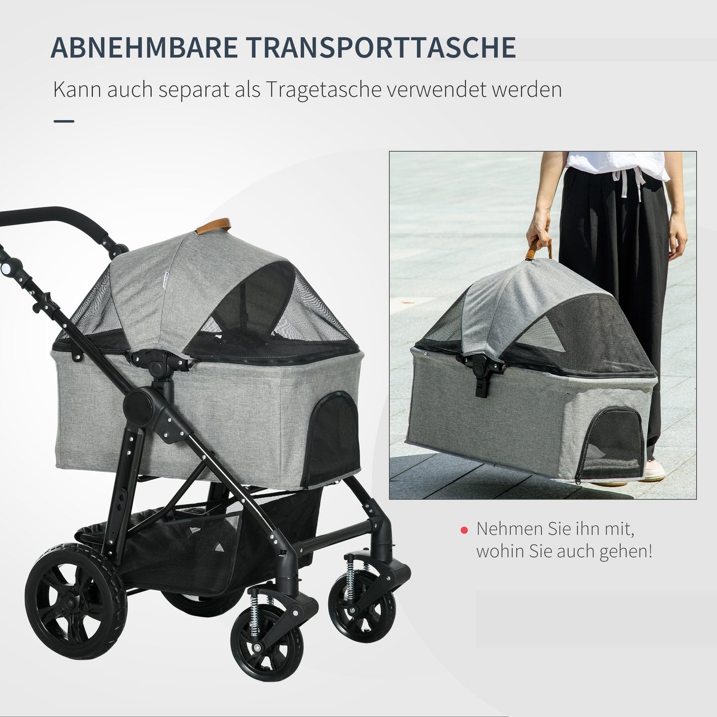 Foldable 2-in-1 cat cart, mesh window, up to 10 kg