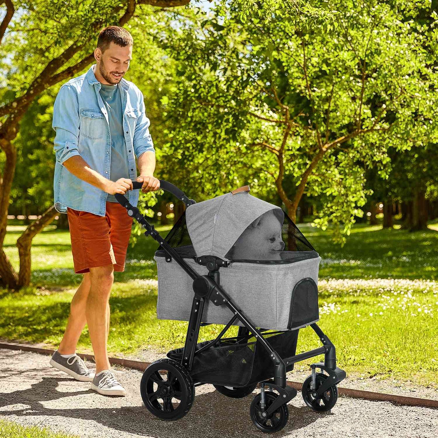 Foldable 2-in-1 cat cart, mesh window, up to 10 kg